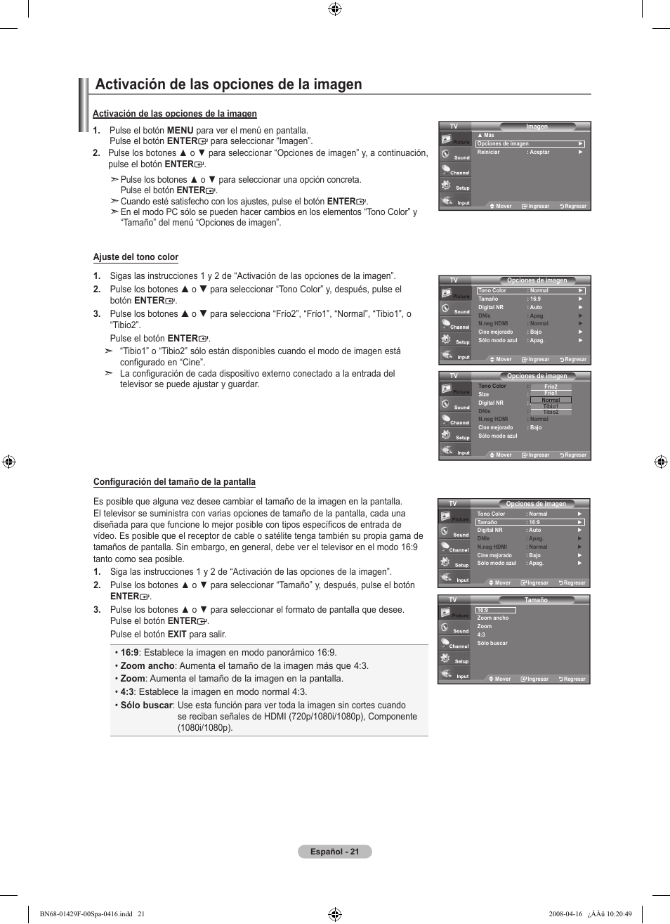 Activación de las opciones de la imagen | Samsung LN52A610A3RXZP User Manual | Page 87 / 129