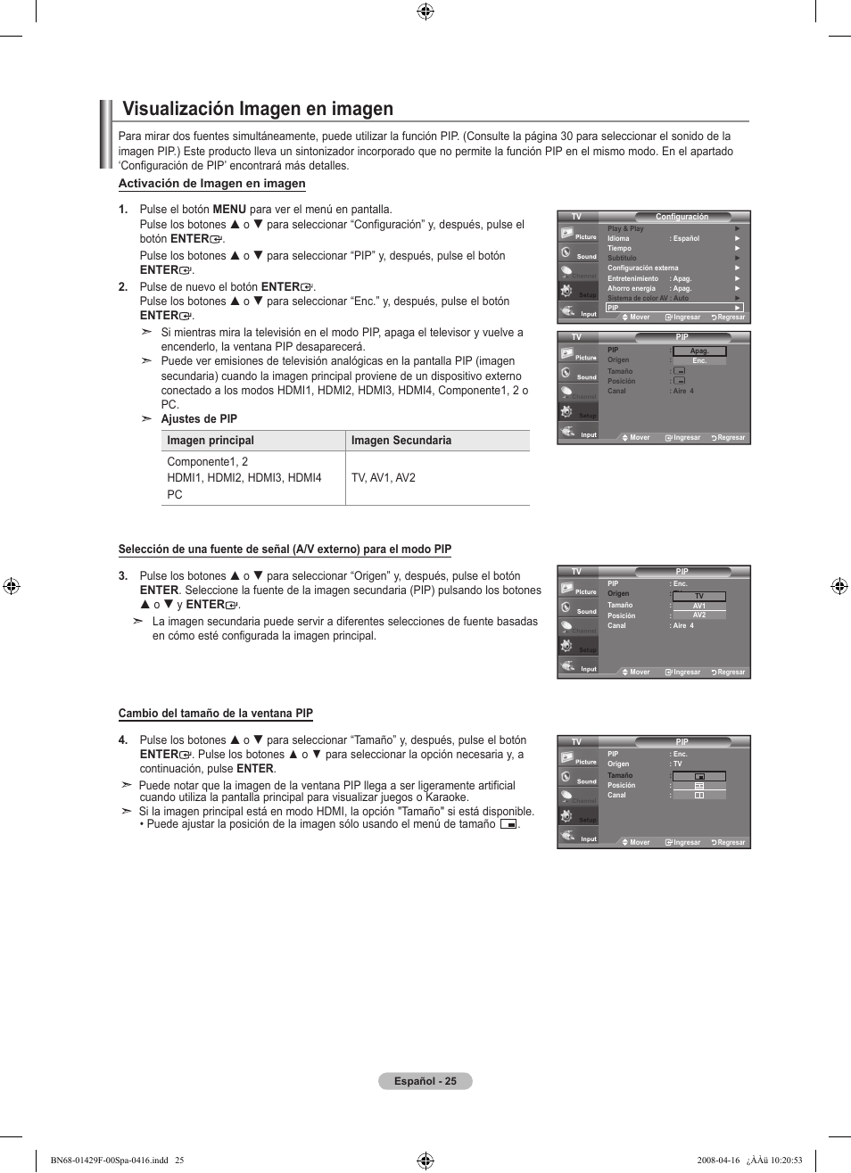 Visualización imagen en imagen | Samsung LN52A610A3RXZP User Manual | Page 91 / 129