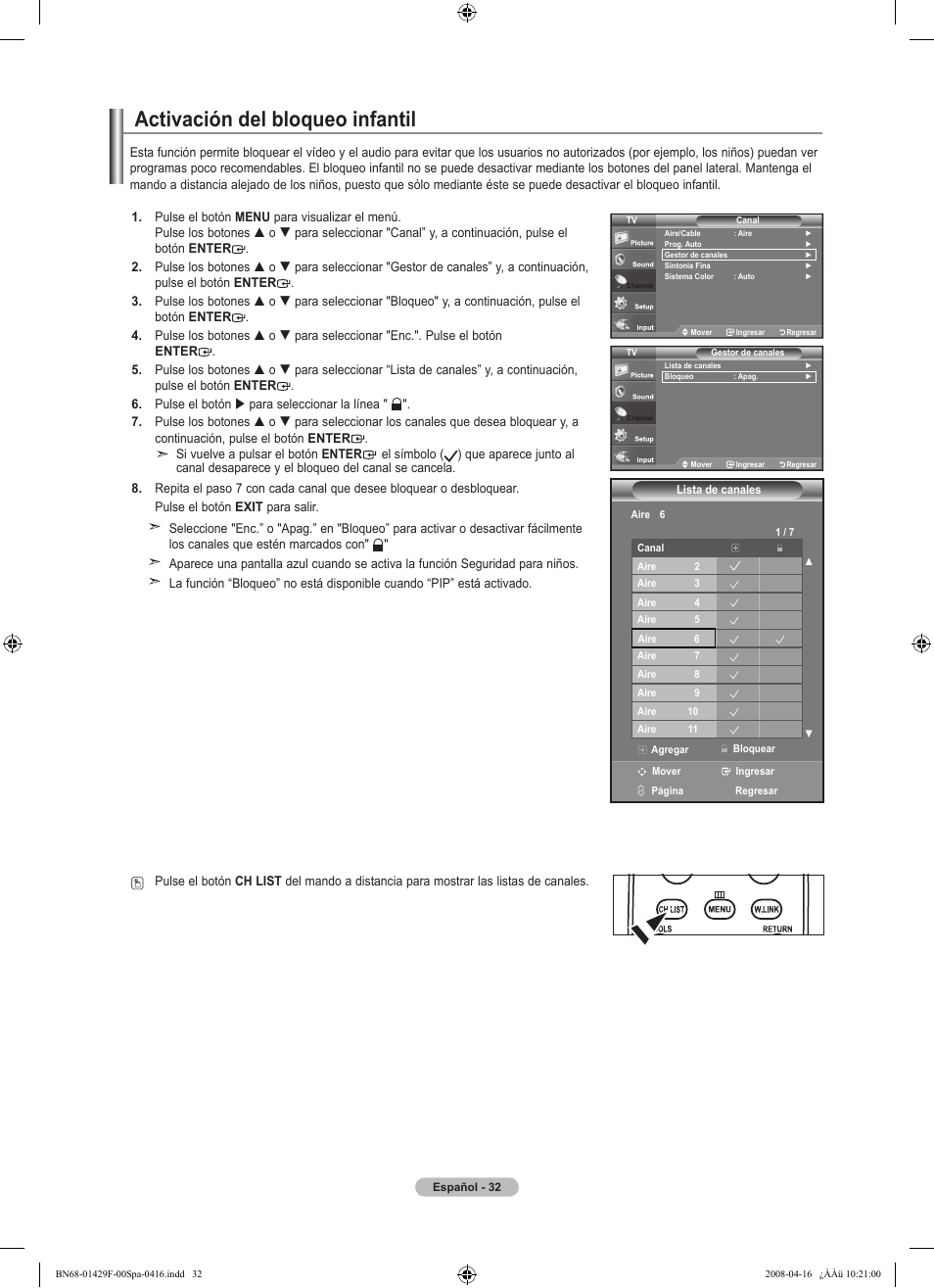 Activación del bloqueo infantil | Samsung LN52A610A3RXZP User Manual | Page 98 / 129