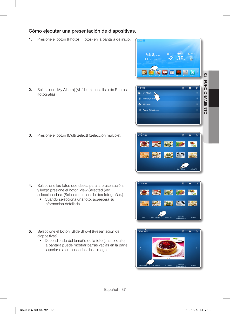 Cómo ejecutar una presentación de diapositivas | Samsung RSG309AARS-XAA User Manual | Page 129 / 184