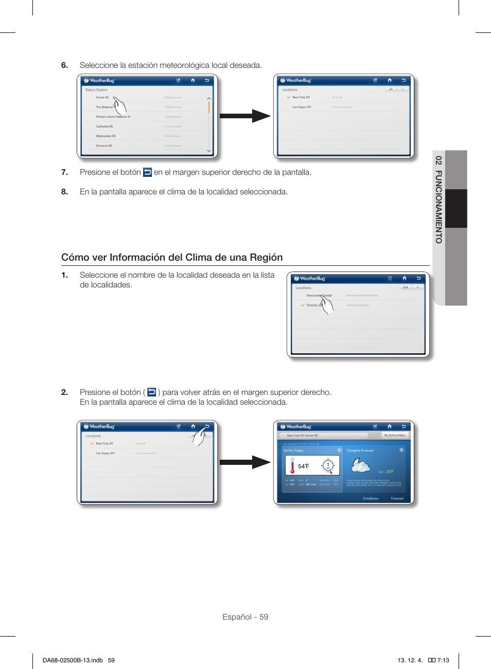 Cómo ver información del clima de una región | Samsung RSG309AARS-XAA User Manual | Page 151 / 184