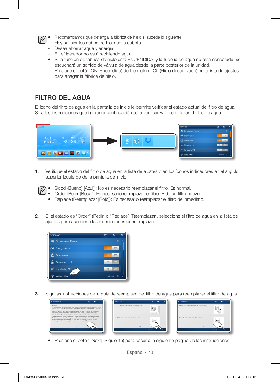 Filtro del agua | Samsung RSG309AARS-XAA User Manual | Page 162 / 184