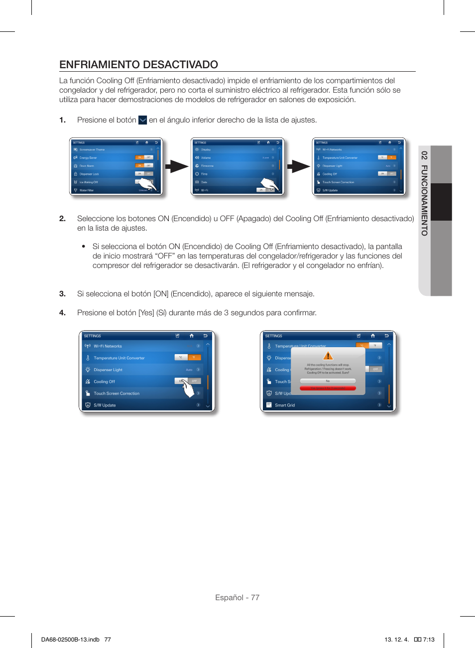 Enfriamiento desactivado | Samsung RSG309AARS-XAA User Manual | Page 169 / 184