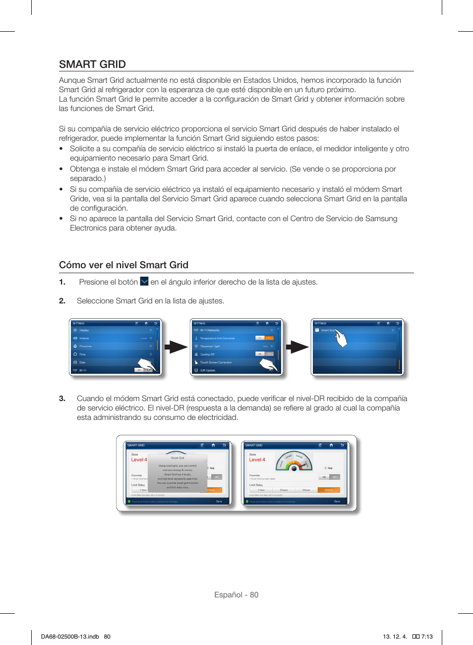 Smart grid, Cómo ver el nivel smart grid | Samsung RSG309AARS-XAA User Manual | Page 172 / 184
