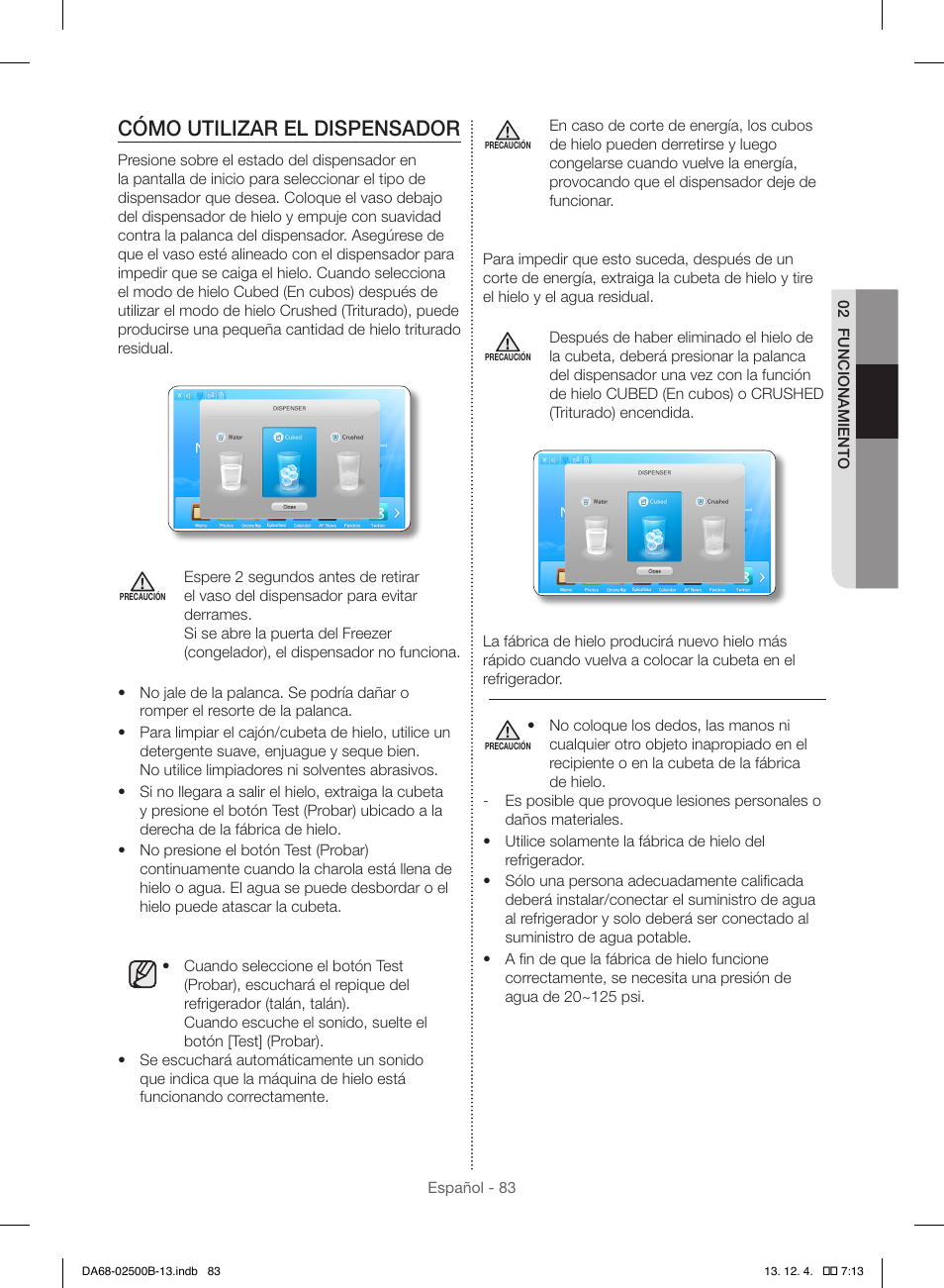 Cómo utilizar el dispensador | Samsung RSG309AARS-XAA User Manual | Page 175 / 184