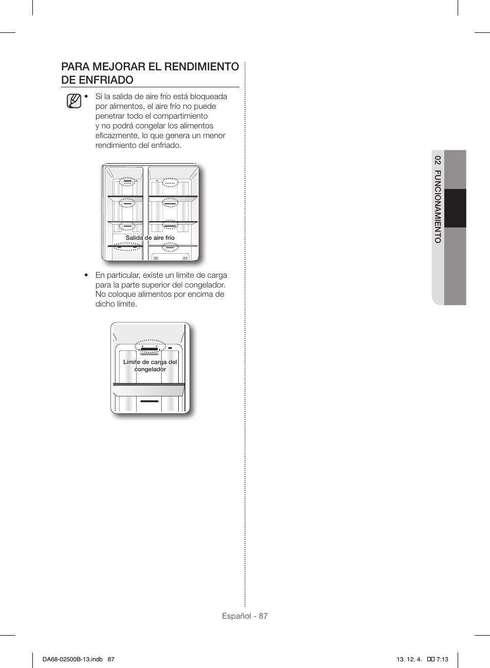 Para mejorar el rendimiento de enfriado | Samsung RSG309AARS-XAA User Manual | Page 179 / 184