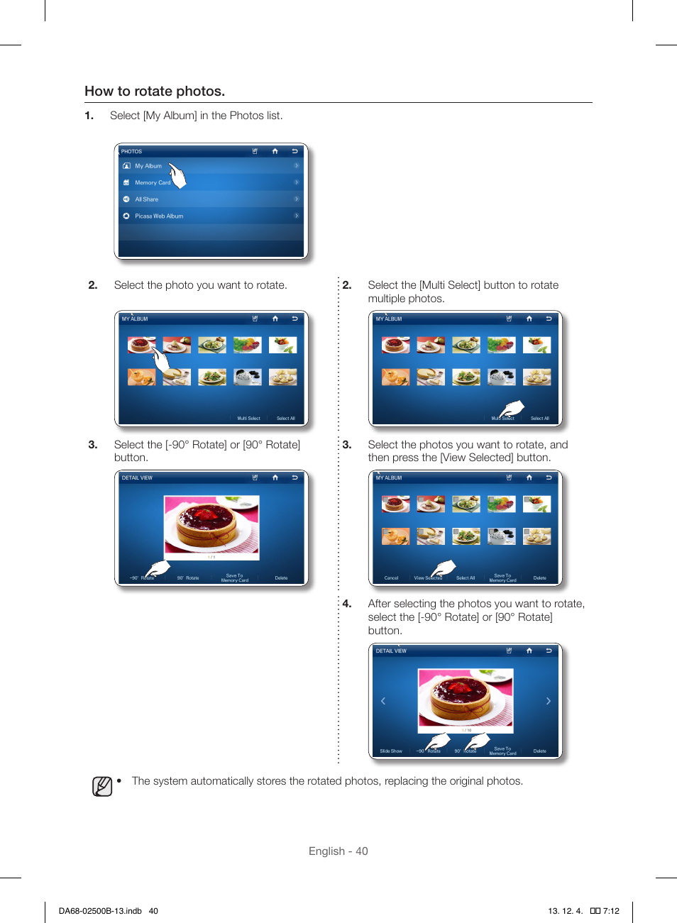 How to rotate photos | Samsung RSG309AARS-XAA User Manual | Page 40 / 184