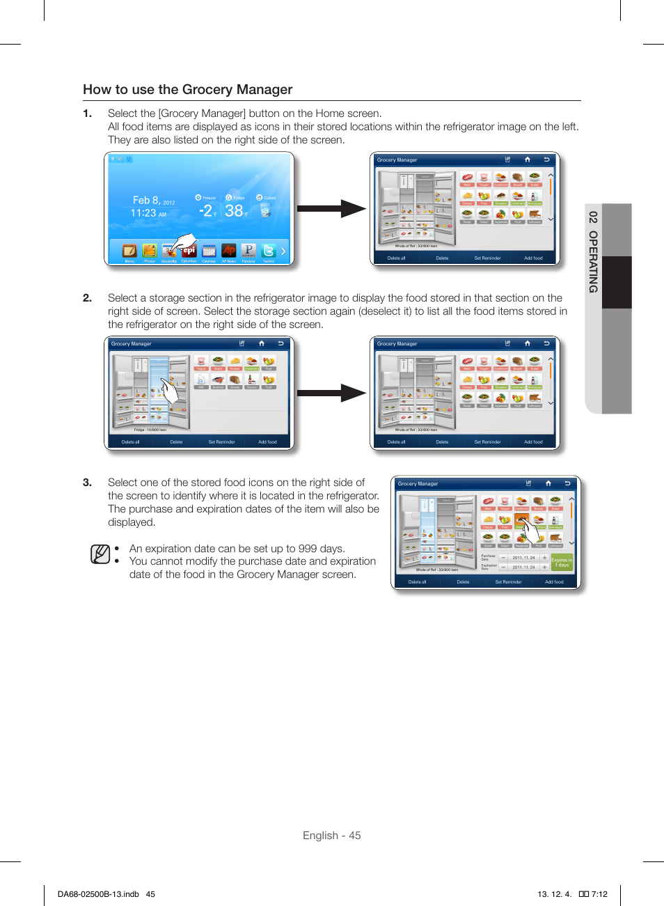 How to use the grocery manager | Samsung RSG309AARS-XAA User Manual | Page 45 / 184