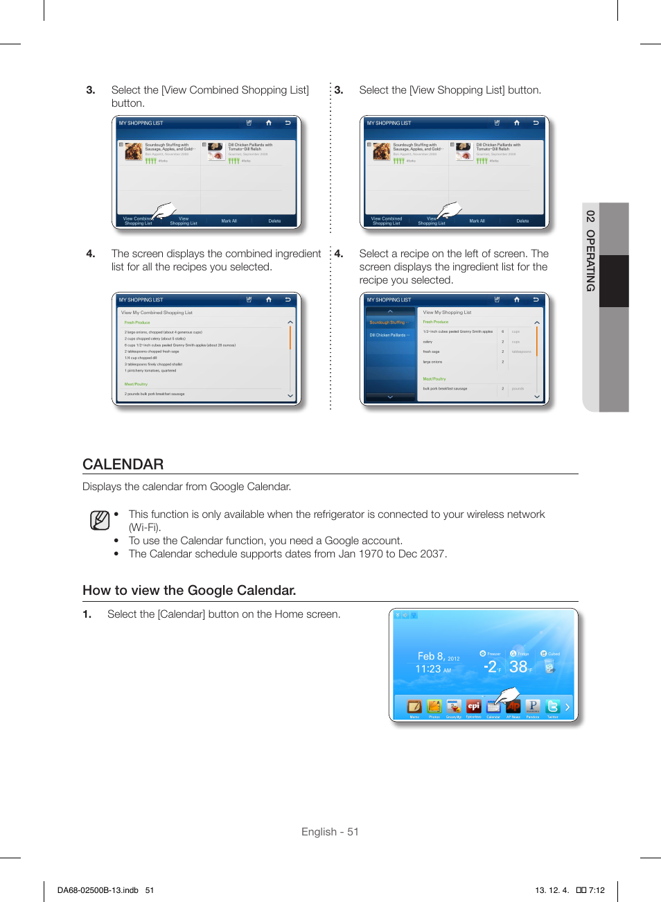 Calendar, How to view the google calendar | Samsung RSG309AARS-XAA User Manual | Page 51 / 184