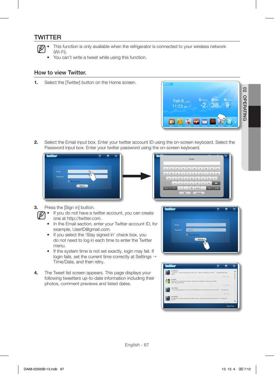 Twitter, How to view twitter | Samsung RSG309AARS-XAA User Manual | Page 67 / 184