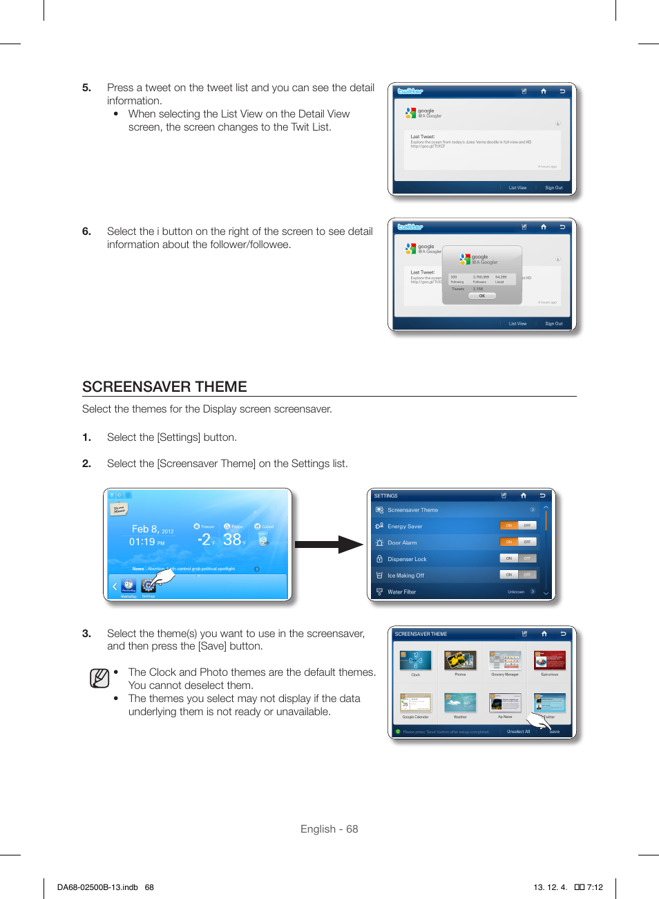 Screensaver theme | Samsung RSG309AARS-XAA User Manual | Page 68 / 184