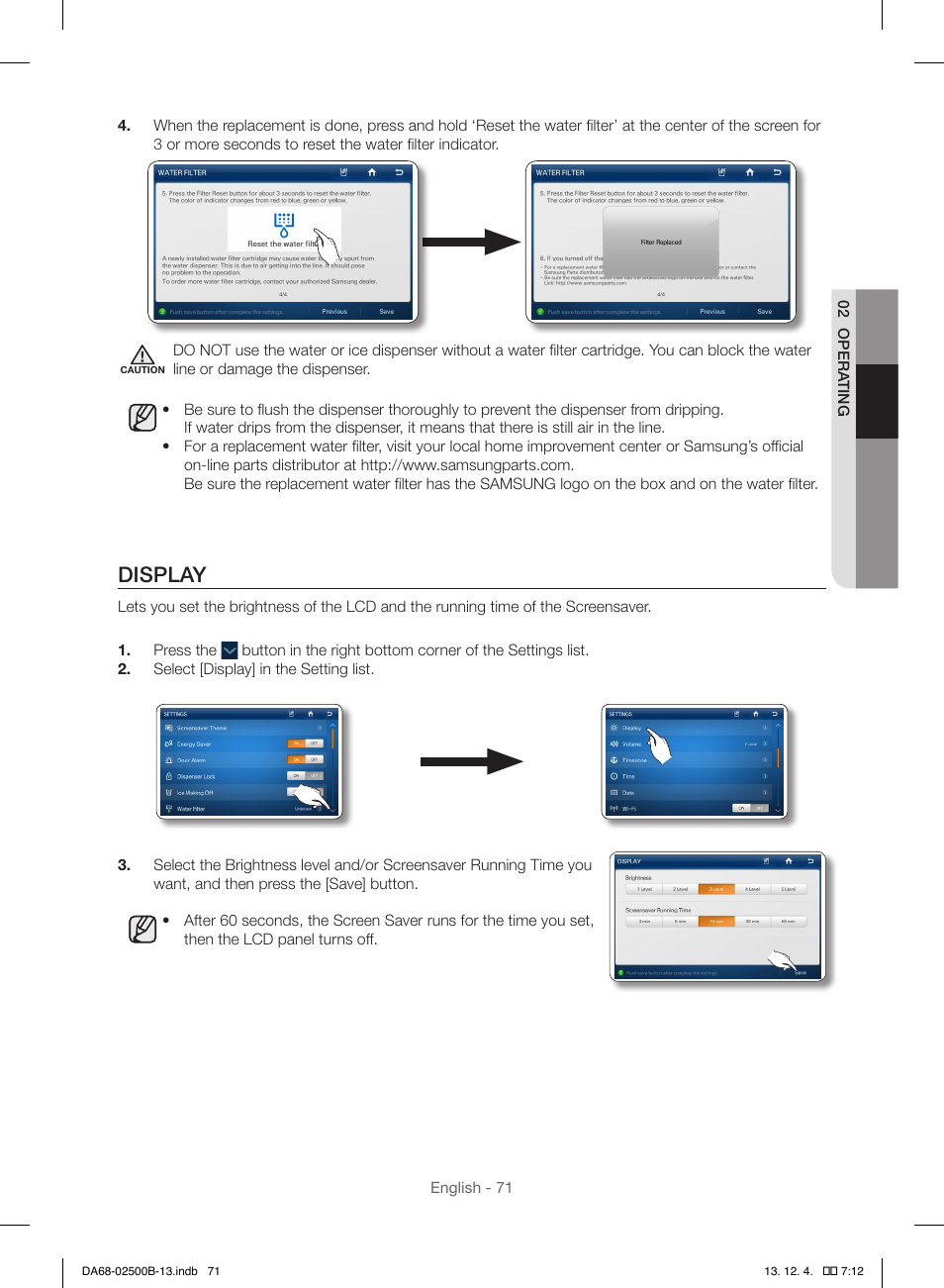 Display | Samsung RSG309AARS-XAA User Manual | Page 71 / 184