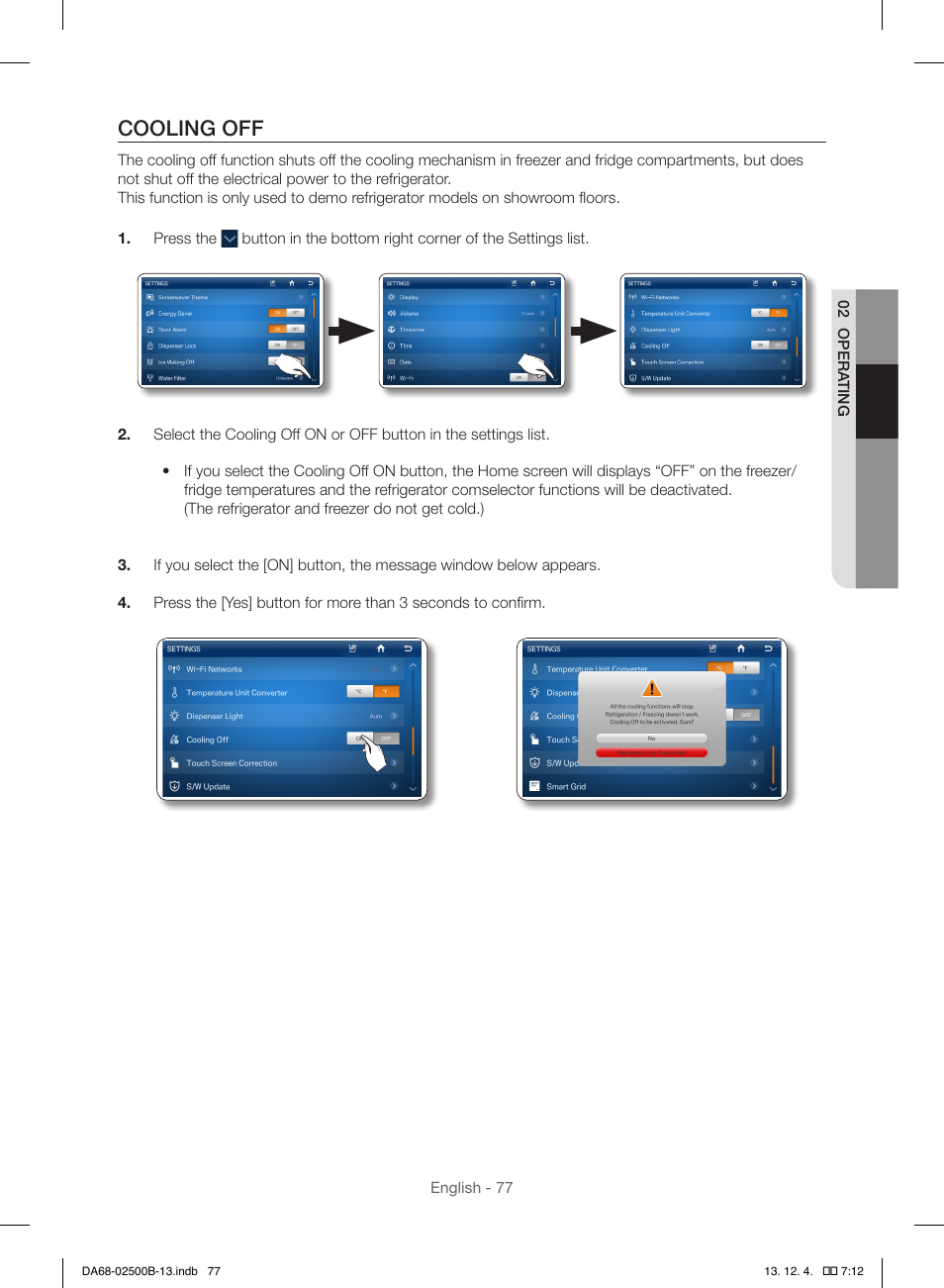 Cooling off | Samsung RSG309AARS-XAA User Manual | Page 77 / 184