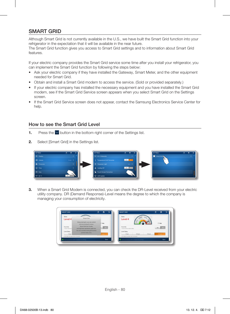 Smart grid, How to see the smart grid level | Samsung RSG309AARS-XAA User Manual | Page 80 / 184