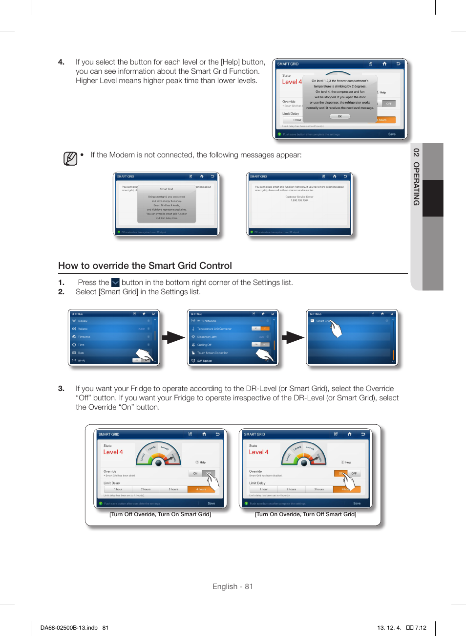 How to override the smart grid control | Samsung RSG309AARS-XAA User Manual | Page 81 / 184