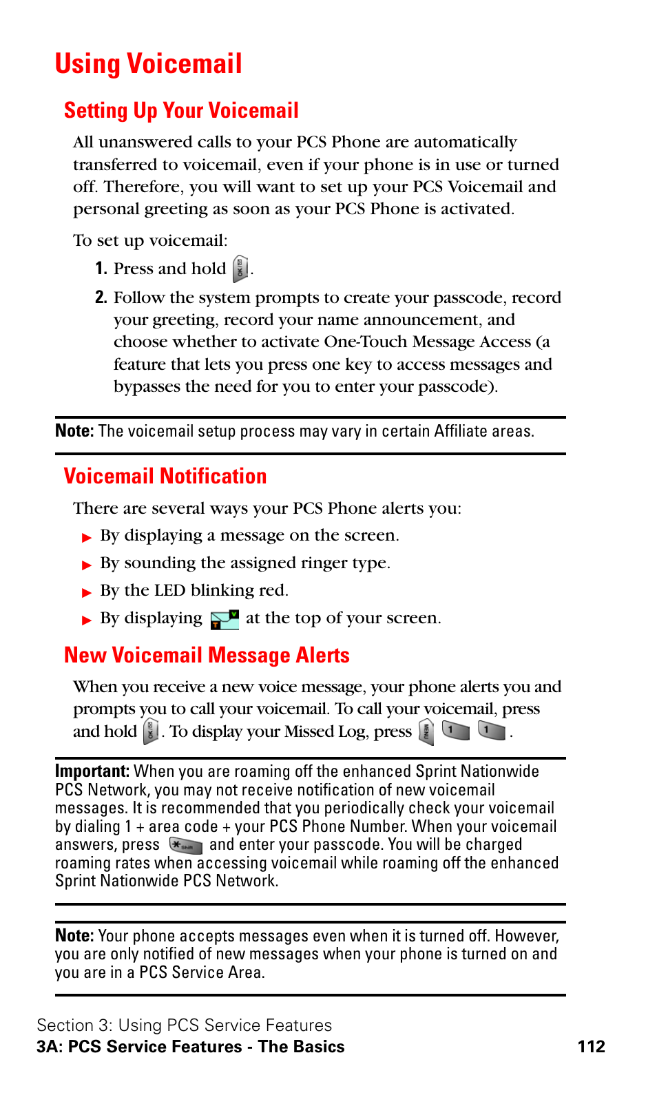 Using voicemail, Setting up your voicemail, Voicemail notification | New voicemail message alerts | Samsung SPH-A620ZSSXAR User Manual | Page 120 / 181