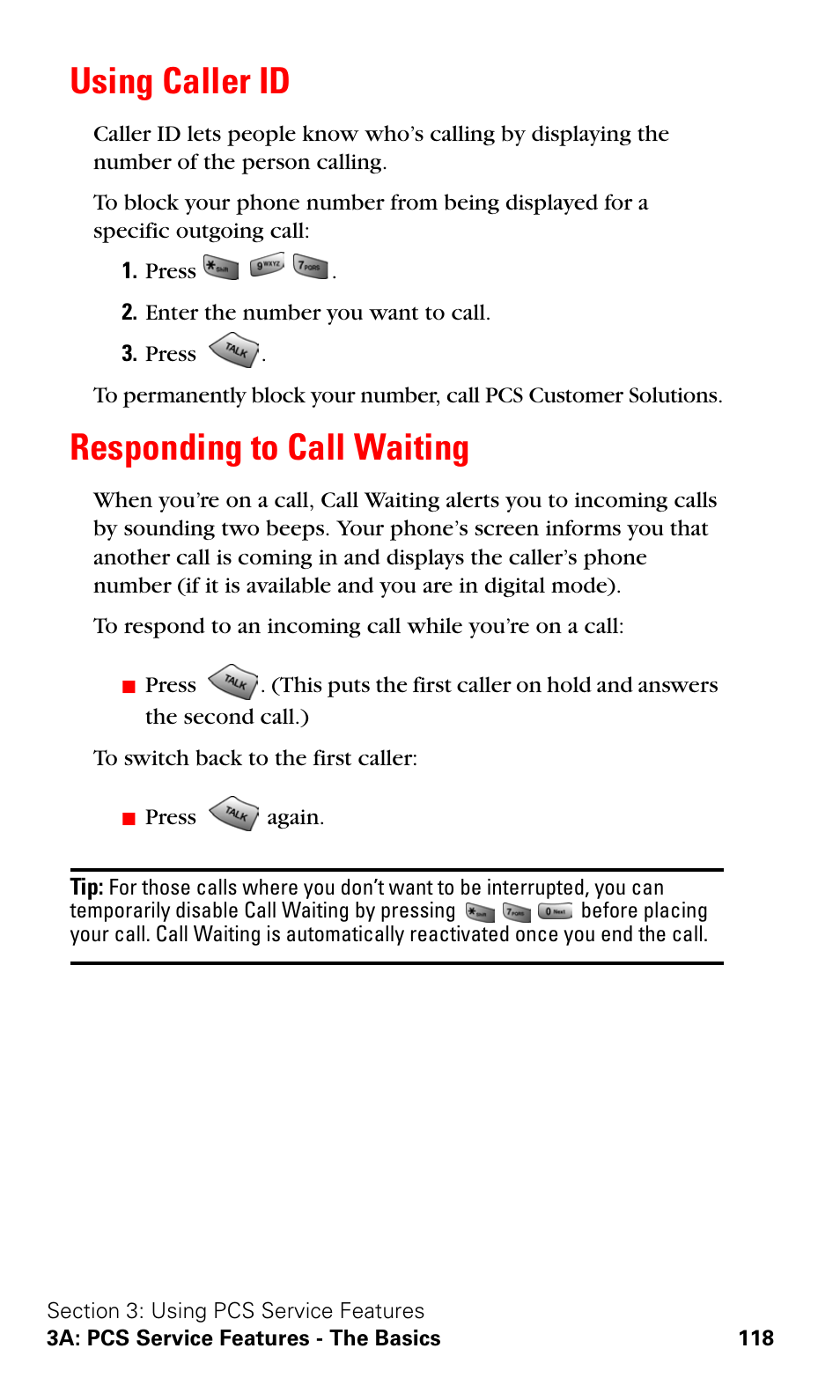 Using caller id, Responding to call waiting, Using caller id responding to call waiting | Samsung SPH-A620ZSSXAR User Manual | Page 126 / 181
