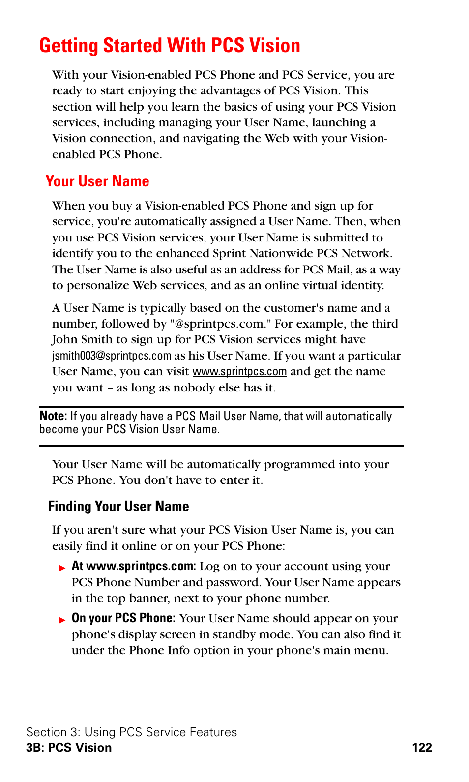 Getting started with pcs vision, Your user name, Finding your user name | Samsung SPH-A620ZSSXAR User Manual | Page 130 / 181