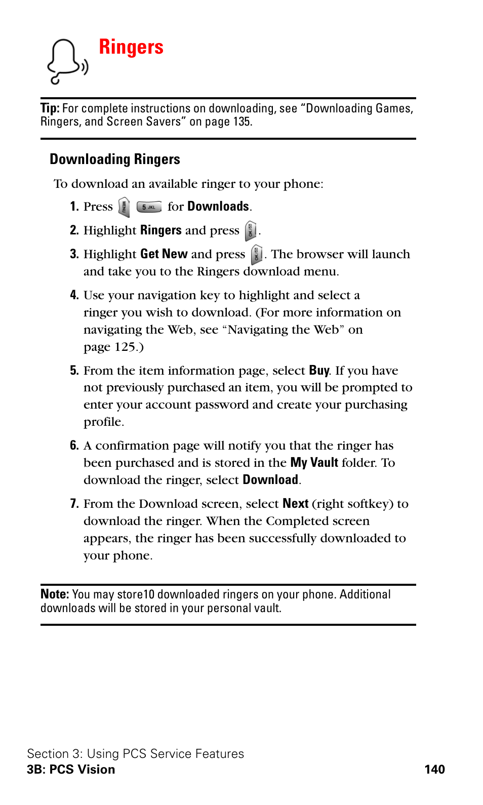 Ringers | Samsung SPH-A620ZSSXAR User Manual | Page 148 / 181