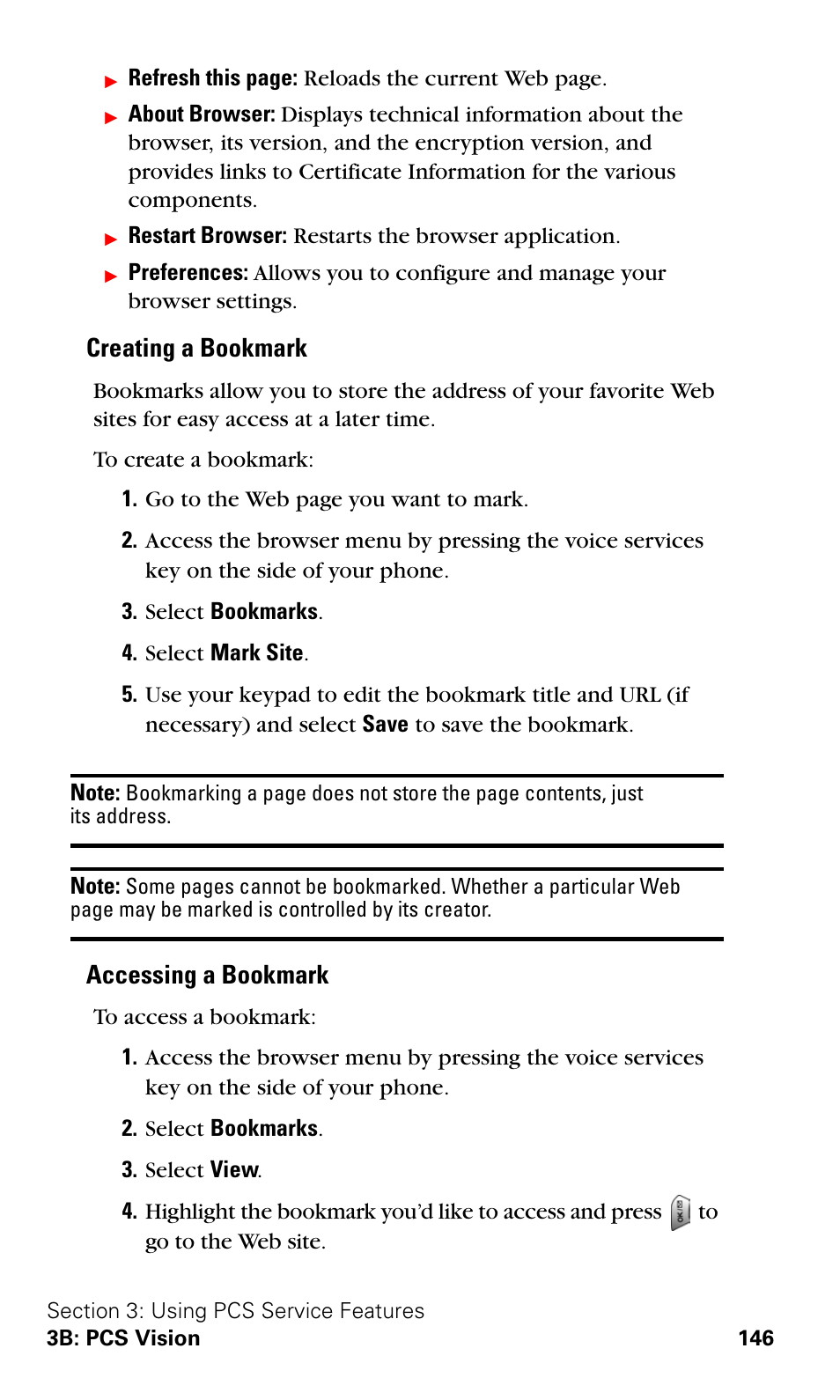Creating a bookmark, Accessing a bookmark | Samsung SPH-A620ZSSXAR User Manual | Page 154 / 181