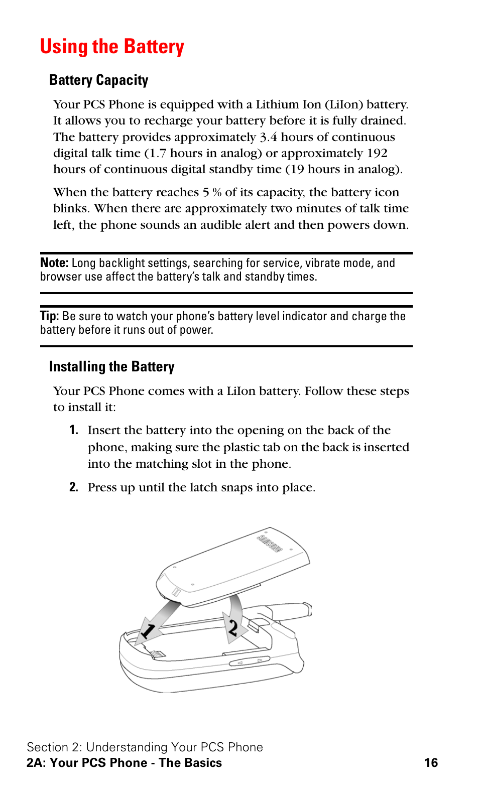 Using the battery | Samsung SPH-A620ZSSXAR User Manual | Page 24 / 181