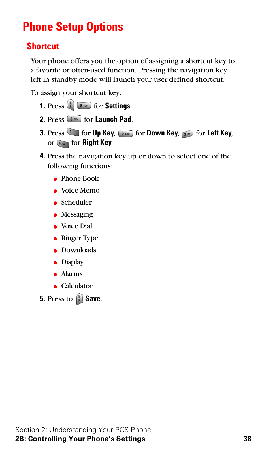 Phone setup options, Shortcut | Samsung SPH-A620ZSSXAR User Manual | Page 46 / 181