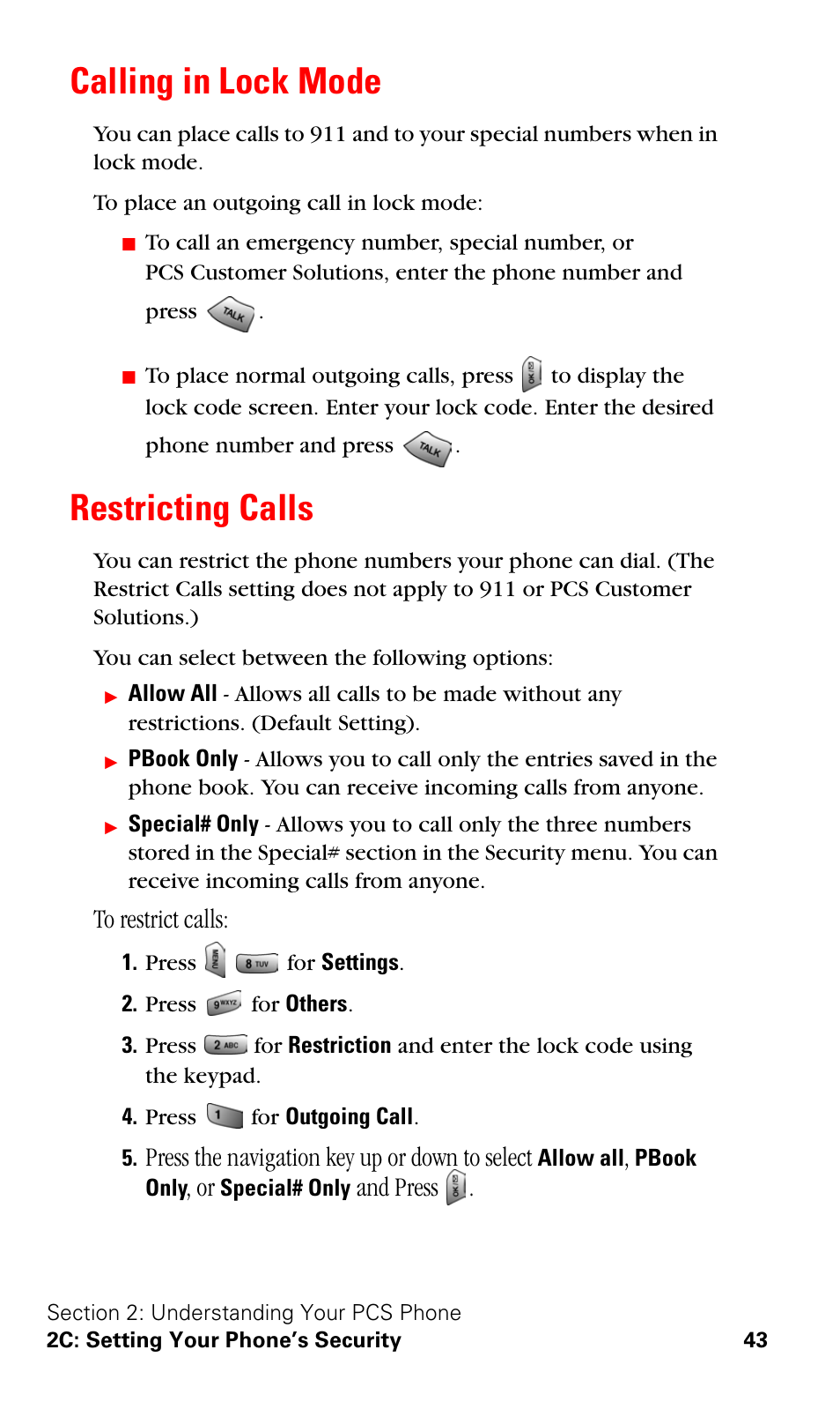 Calling in lock mode, Restricting calls, Calling in lock mode restricting calls | Press the navigation key up or down to select, And press | Samsung SPH-A620ZSSXAR User Manual | Page 51 / 181