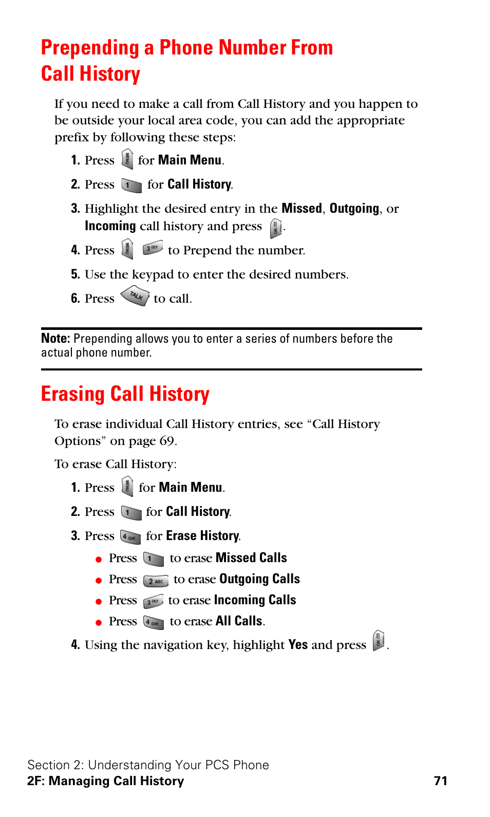 Prepending a phone number from call history, Erasing call history | Samsung SPH-A620ZSSXAR User Manual | Page 79 / 181