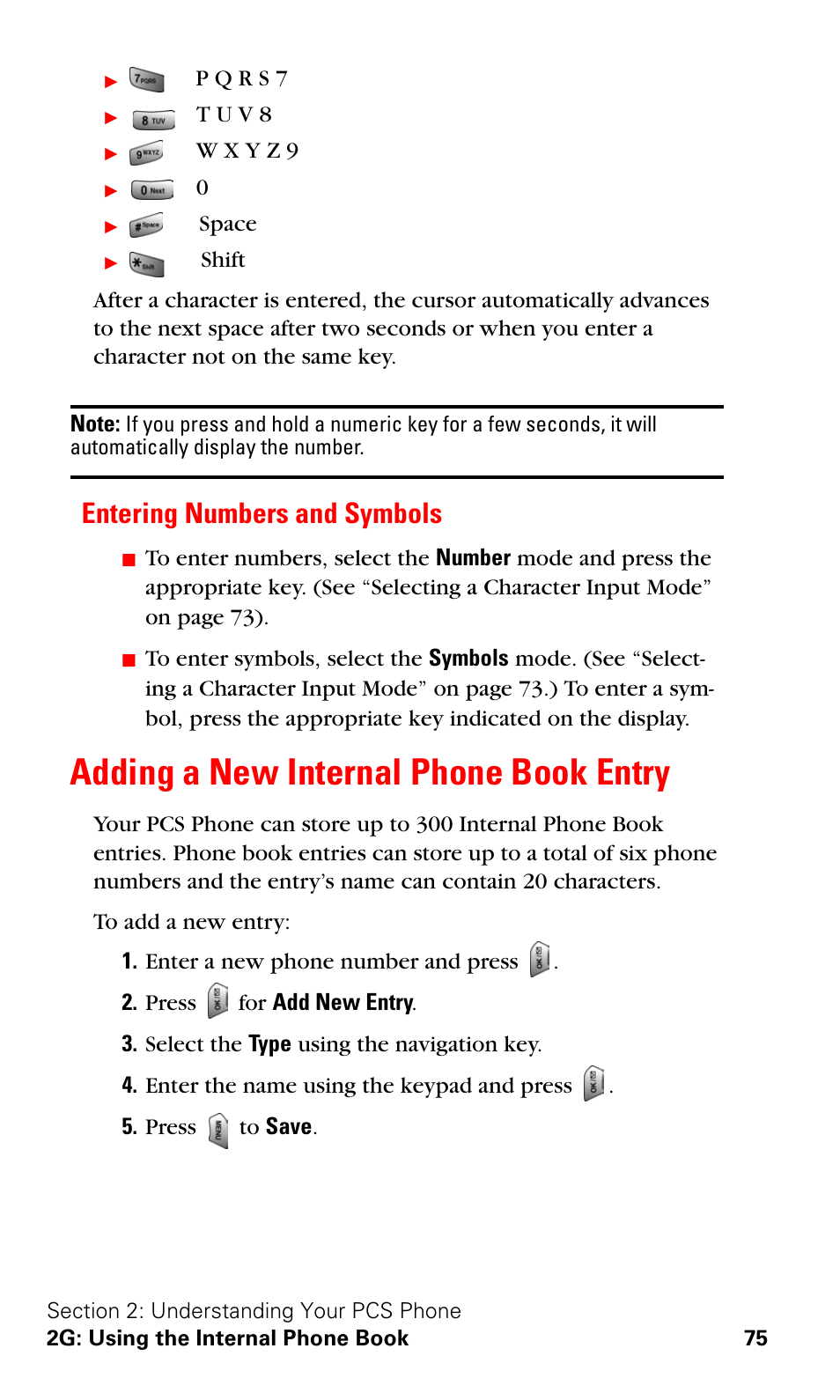 Entering numbers and symbols, Adding a new internal phone book entry | Samsung SPH-A620ZSSXAR User Manual | Page 83 / 181