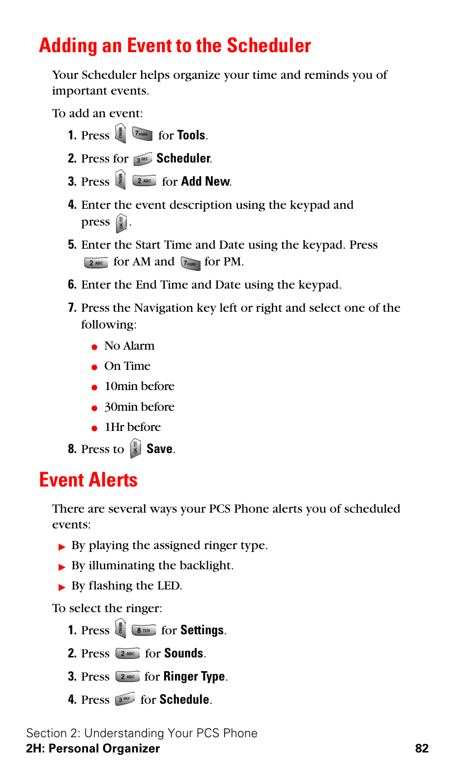 Adding an event to the scheduler, Event alerts, Adding an event to the scheduler event alerts | Samsung SPH-A620ZSSXAR User Manual | Page 90 / 181