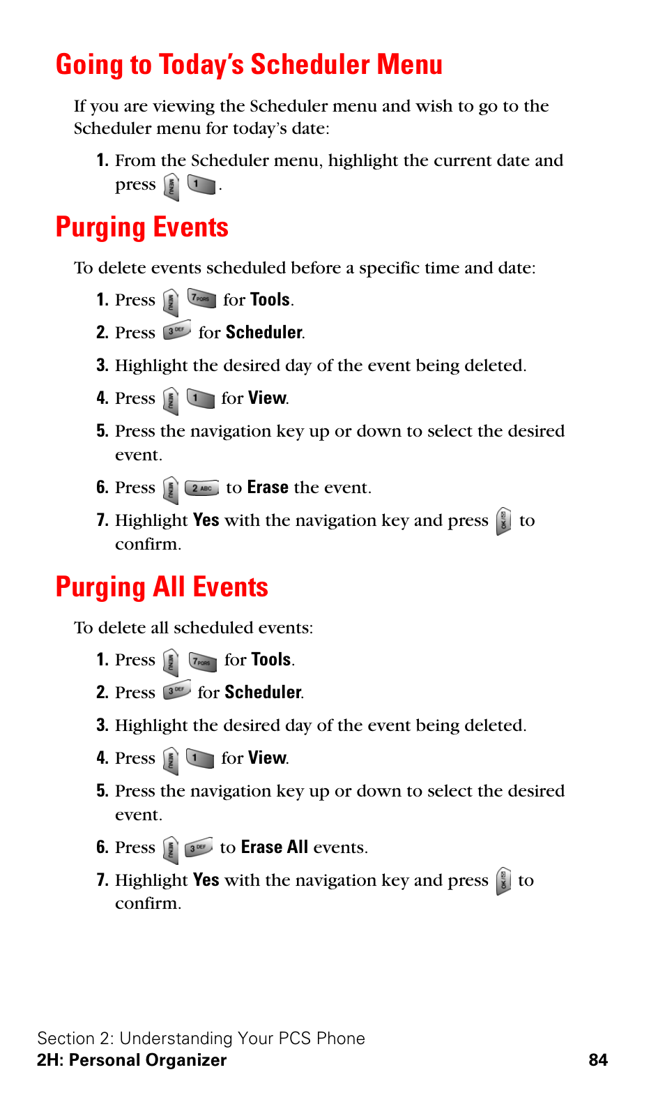 Going to today’s scheduler menu, Purging events, Purging all events | Samsung SPH-A620ZSSXAR User Manual | Page 92 / 181