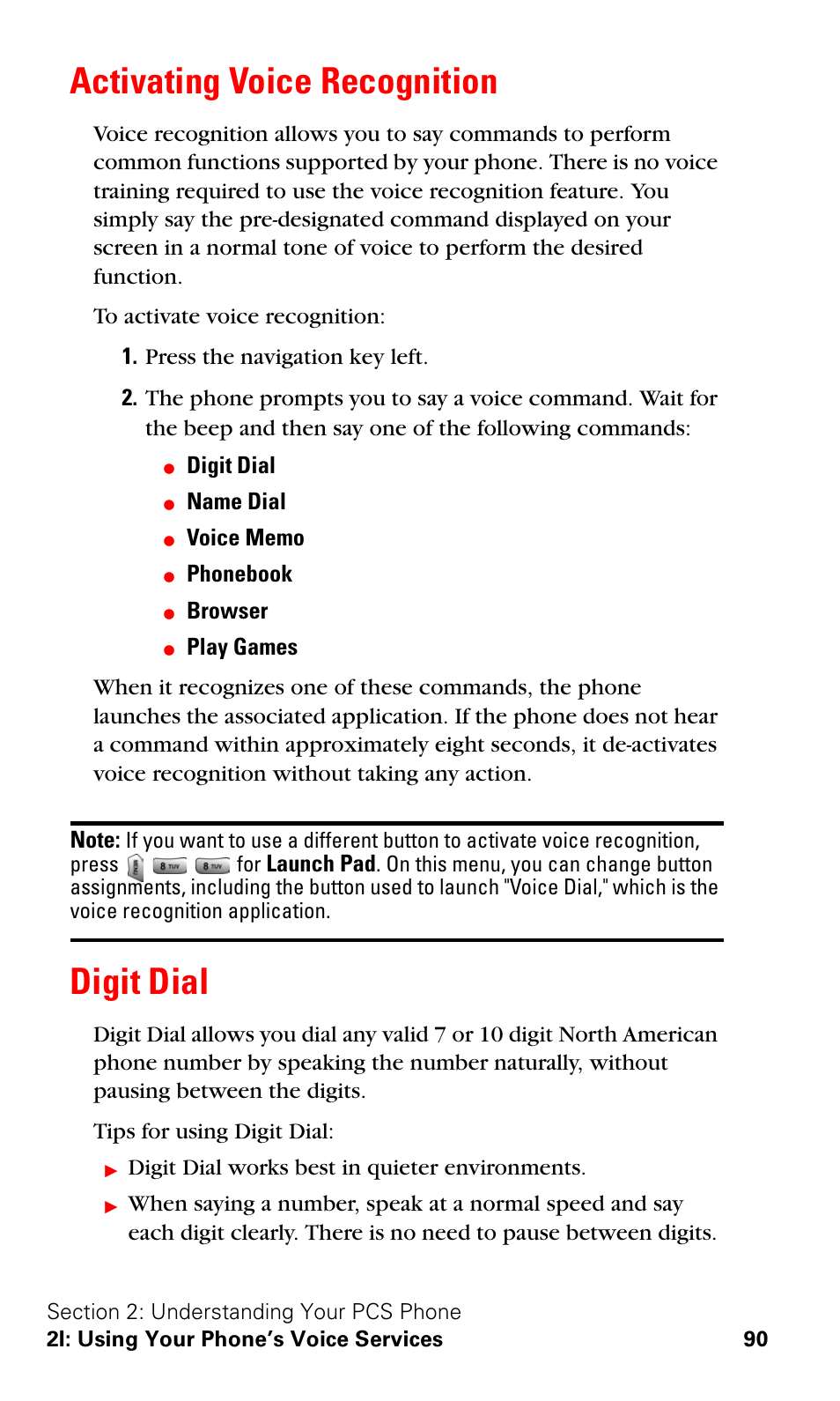 Activating voice recognition, Digit dial, Activating voice recognition digit dial | Samsung SPH-A620ZSSXAR User Manual | Page 98 / 181