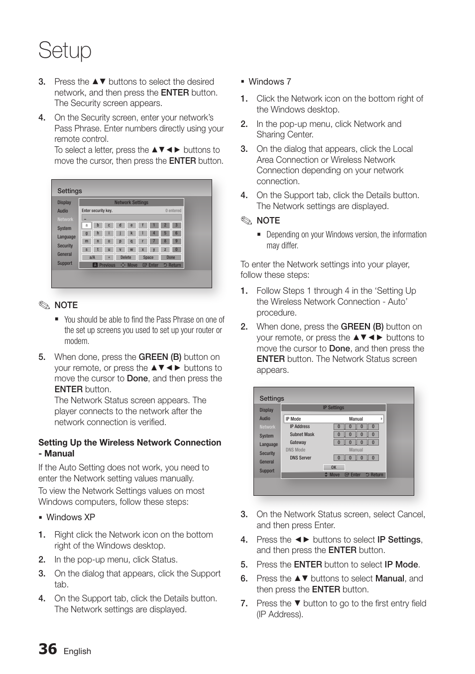 Setup | Samsung BD-D5700-ZA User Manual | Page 36 / 78