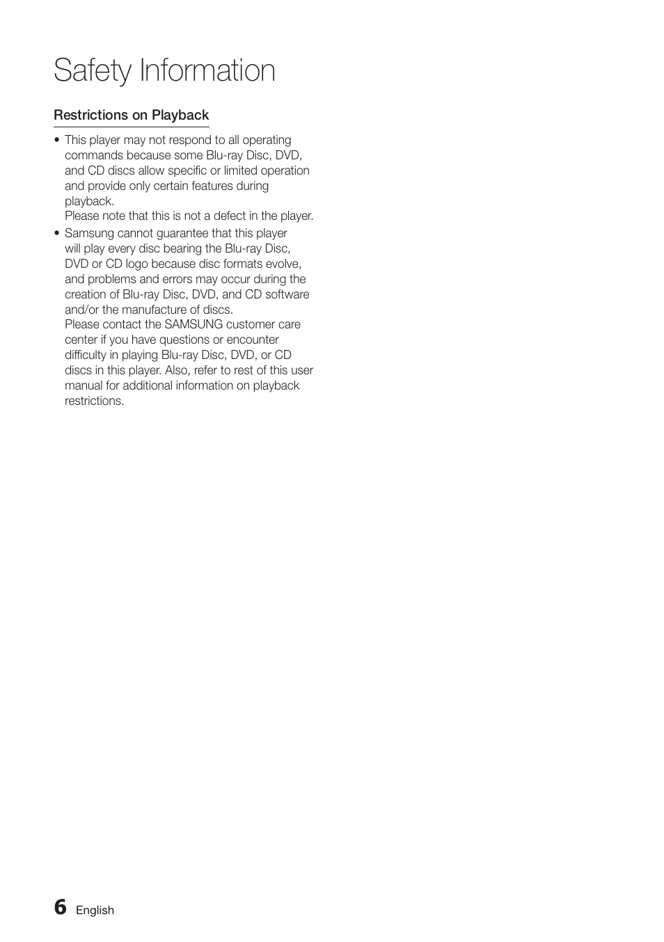 Safety information | Samsung BD-D5700-ZA User Manual | Page 6 / 78