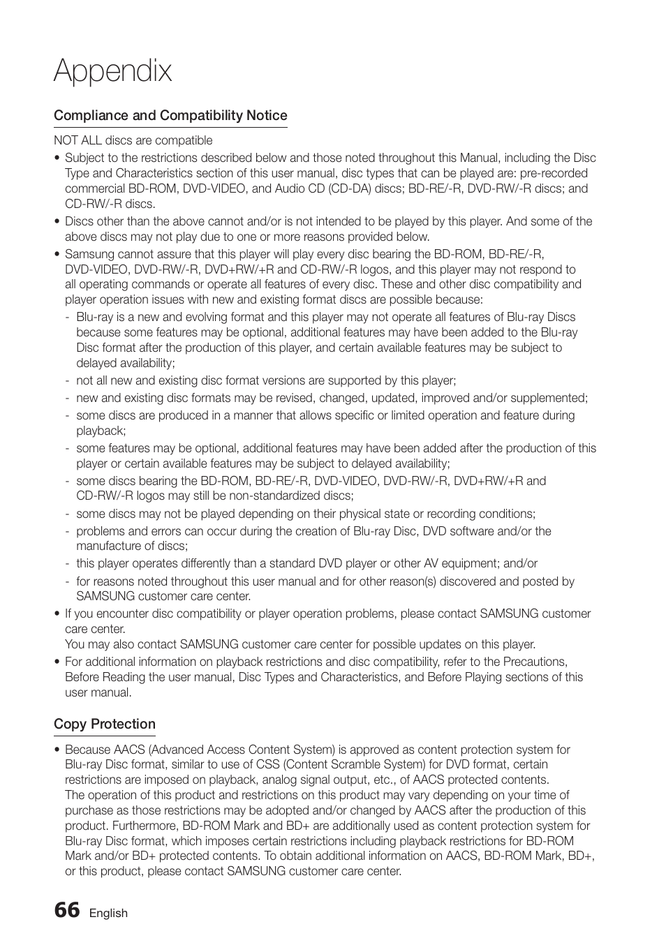 Appendix | Samsung BD-D5700-ZA User Manual | Page 66 / 78