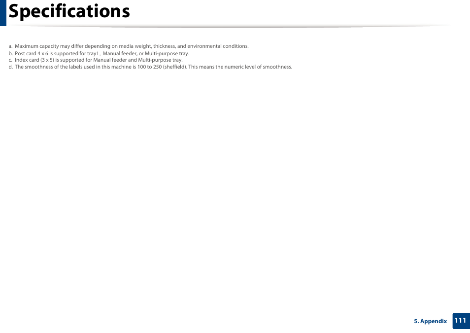 Specifications | Samsung SL-C1810W-XAA User Manual | Page 111 / 308
