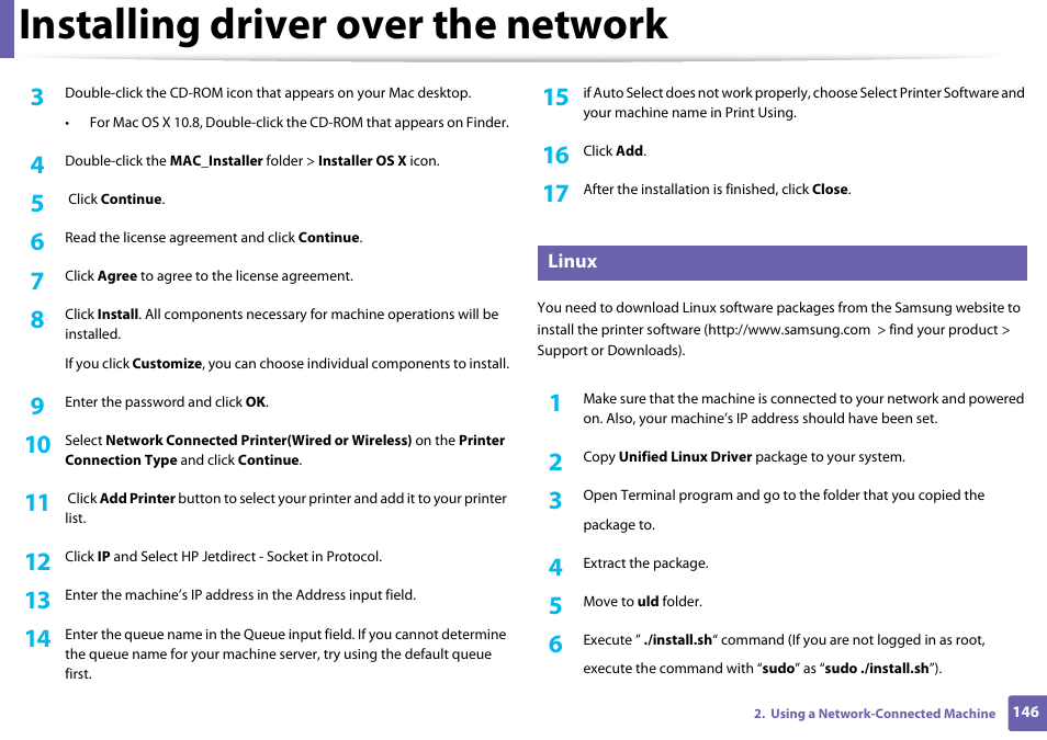 Installing driver over the network | Samsung SL-C1810W-XAA User Manual | Page 146 / 308