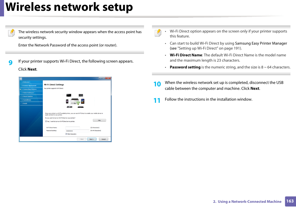 Wireless network setup | Samsung SL-C1810W-XAA User Manual | Page 163 / 308