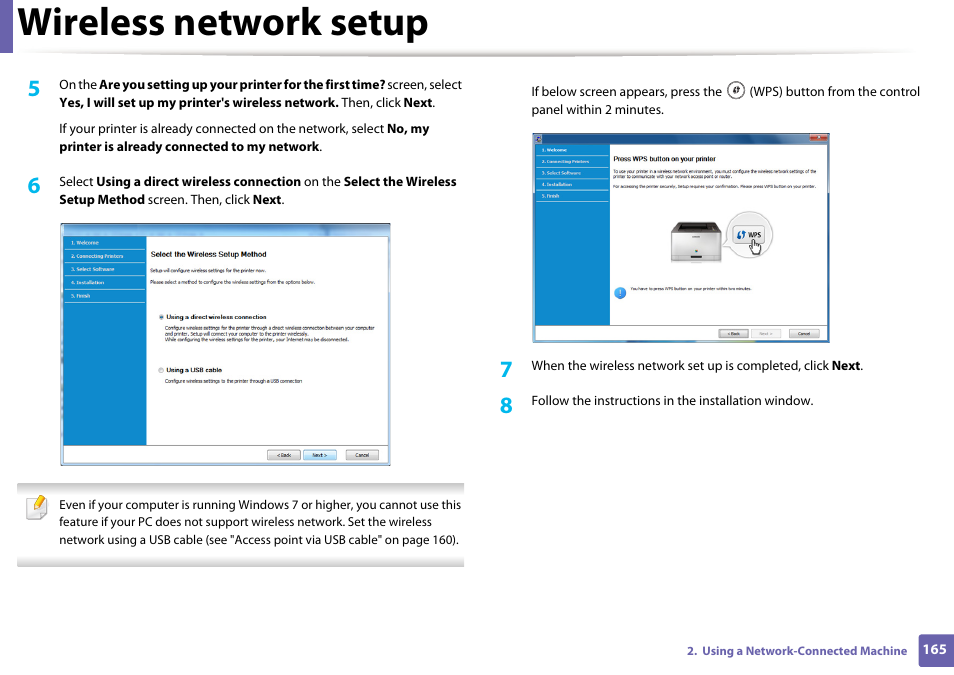 Wireless network setup | Samsung SL-C1810W-XAA User Manual | Page 165 / 308