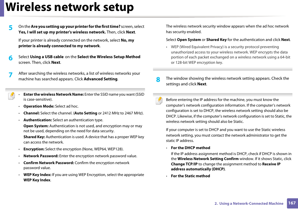 Wireless network setup | Samsung SL-C1810W-XAA User Manual | Page 167 / 308