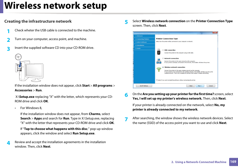 Wireless network setup | Samsung SL-C1810W-XAA User Manual | Page 169 / 308