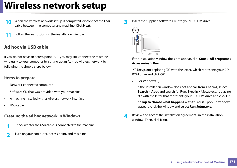 Wireless network setup | Samsung SL-C1810W-XAA User Manual | Page 171 / 308