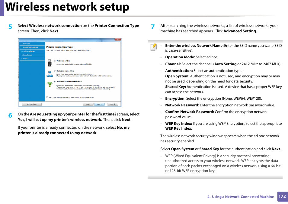 Wireless network setup | Samsung SL-C1810W-XAA User Manual | Page 172 / 308