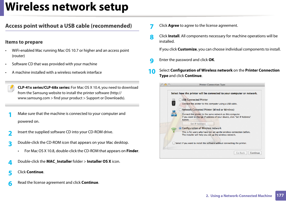 Wireless network setup | Samsung SL-C1810W-XAA User Manual | Page 177 / 308