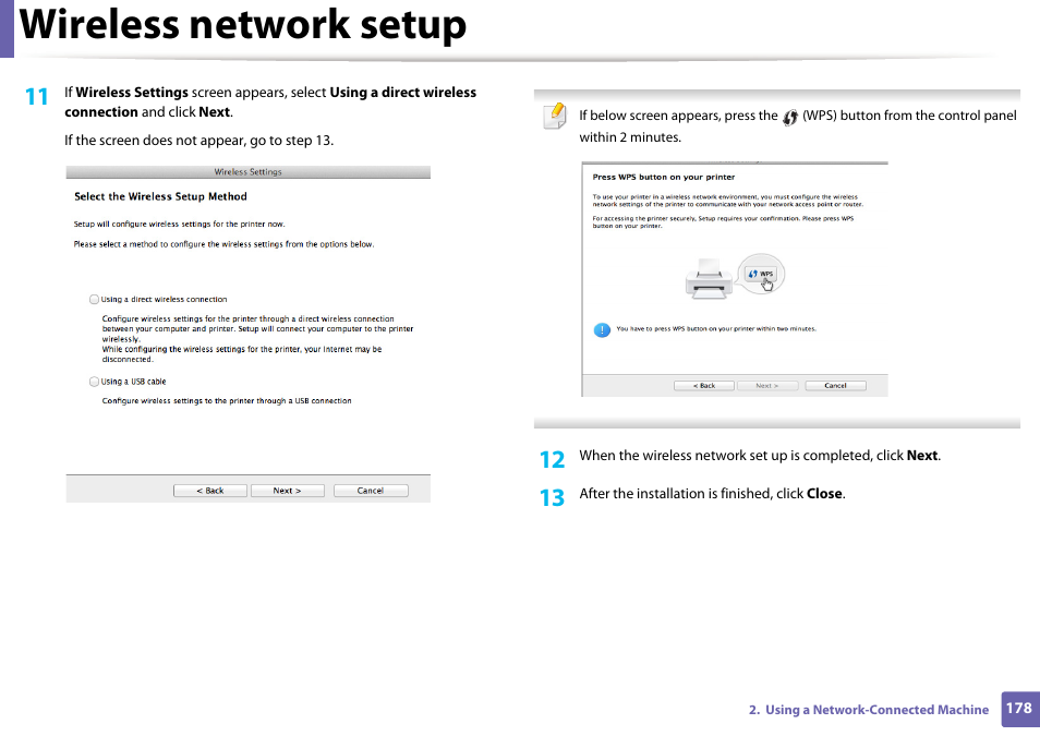 Wireless network setup | Samsung SL-C1810W-XAA User Manual | Page 178 / 308