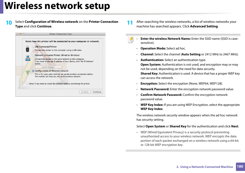Wireless network setup | Samsung SL-C1810W-XAA User Manual | Page 180 / 308