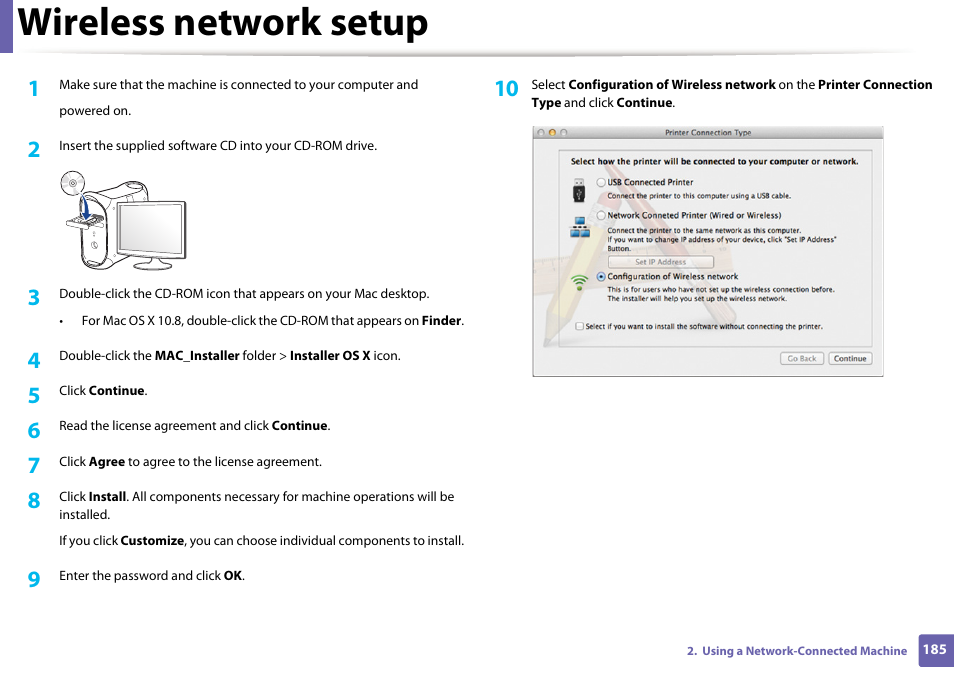 Wireless network setup | Samsung SL-C1810W-XAA User Manual | Page 185 / 308