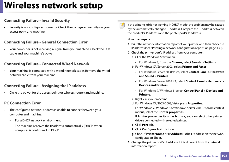 Wireless network setup | Samsung SL-C1810W-XAA User Manual | Page 193 / 308