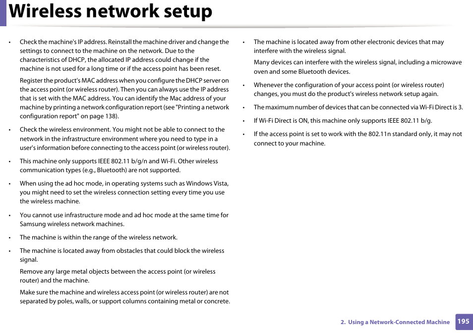 Wireless network setup | Samsung SL-C1810W-XAA User Manual | Page 195 / 308