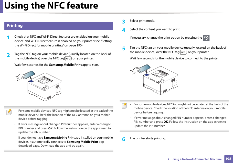Using the nfc feature, Printing | Samsung SL-C1810W-XAA User Manual | Page 198 / 308